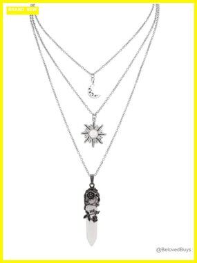 Gothic Sun Moon Crystal Layered Choker Necklace Set Stainless Steel